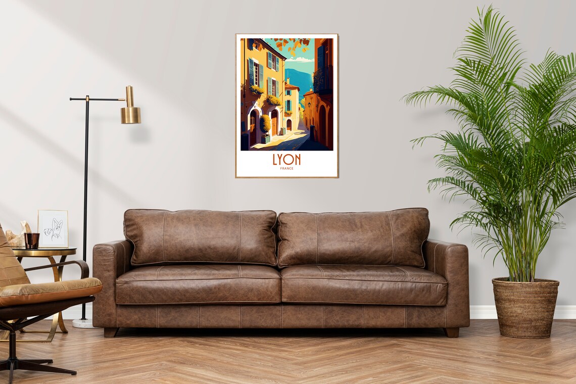 Lyon France Sunlit Old Street Shutters Vintage Travel Poster Art - Image 3
