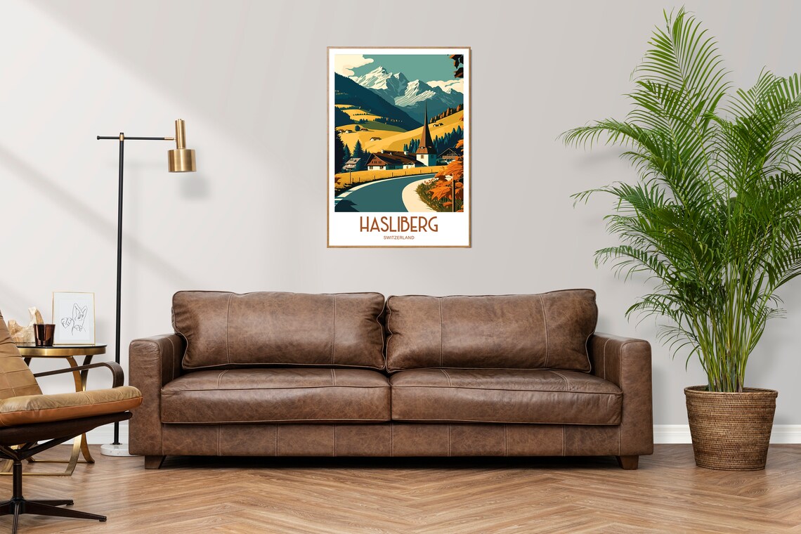 Hasliberg Switzerland Alpine Village Church Steeple Travel Poster - Image 2
