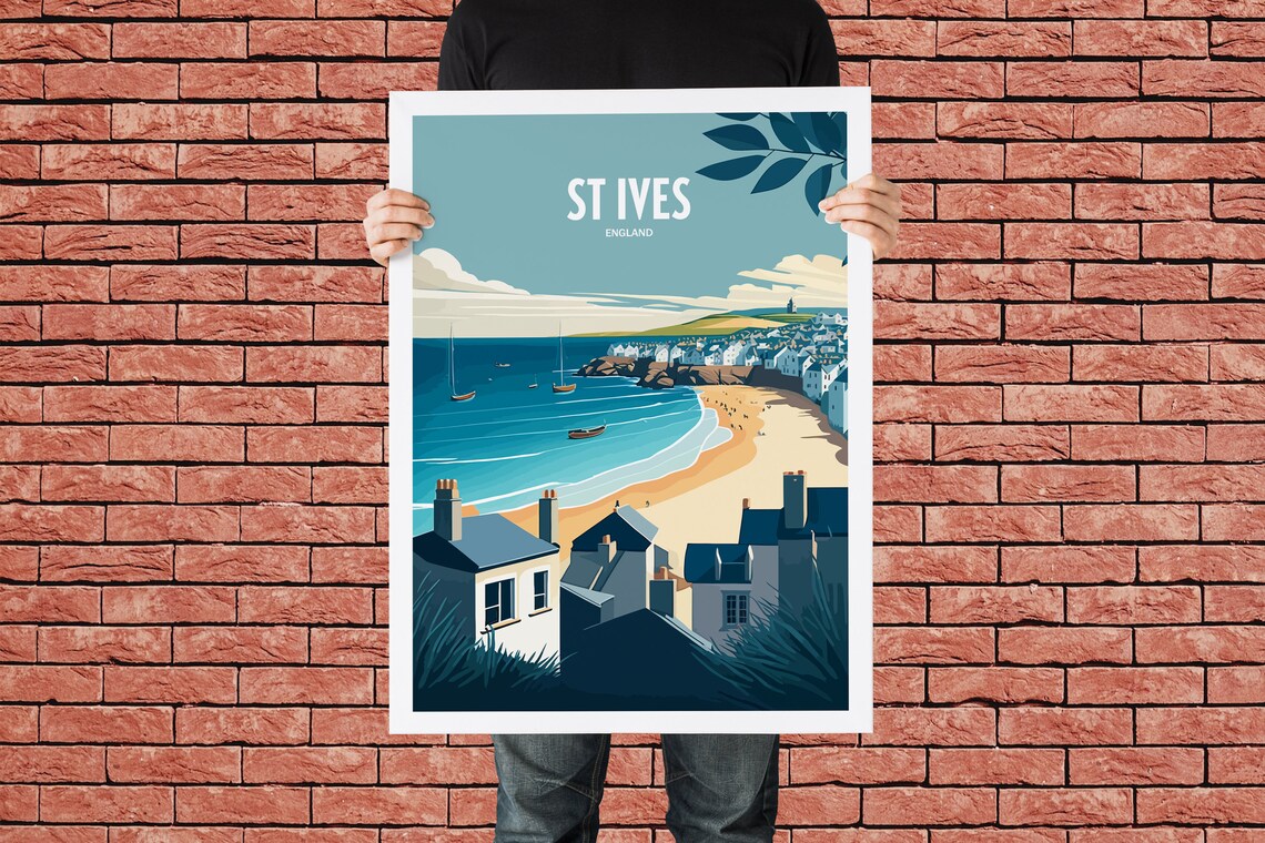 St Ives England Sunny Beach Harbor Boats Vintage Travel Poster - Image 3