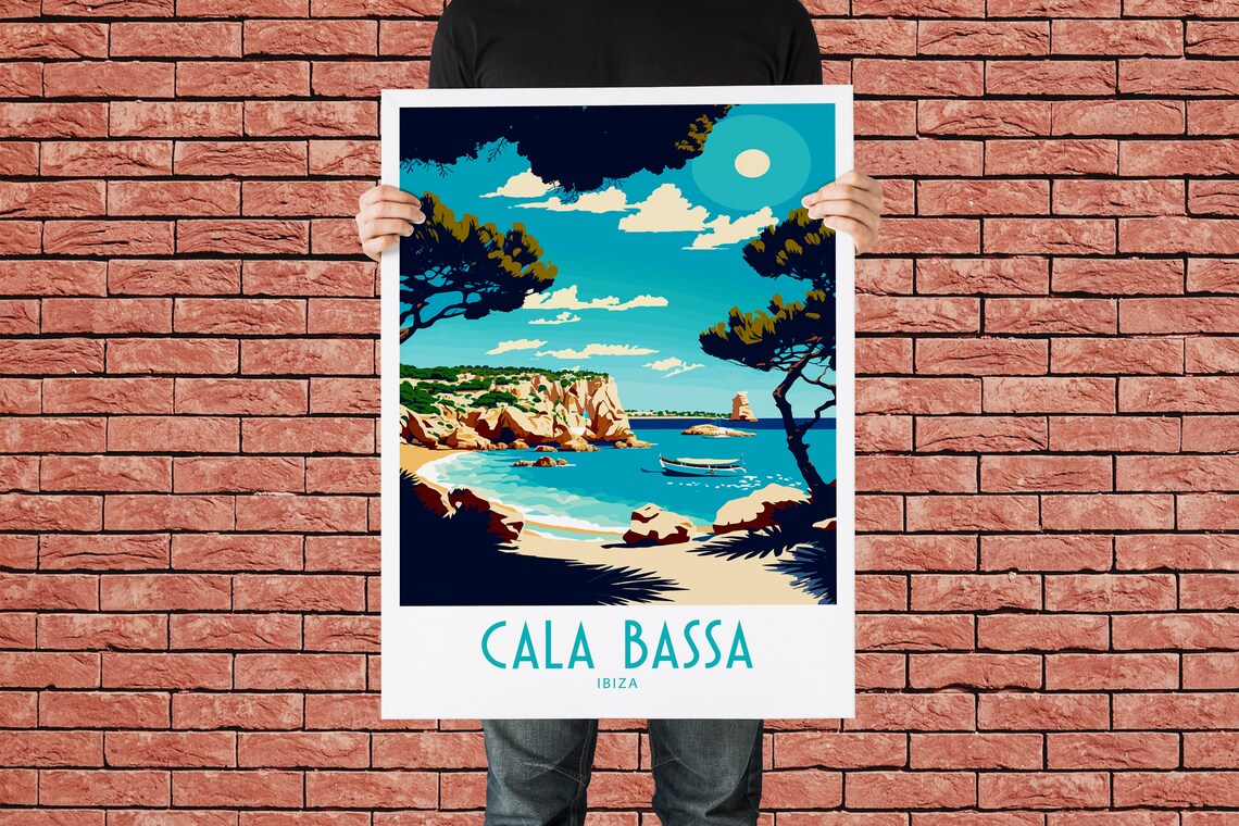 Cala Bassa Ibiza Beach Cove Pine Trees Turquoise Travel Poster - Image 2