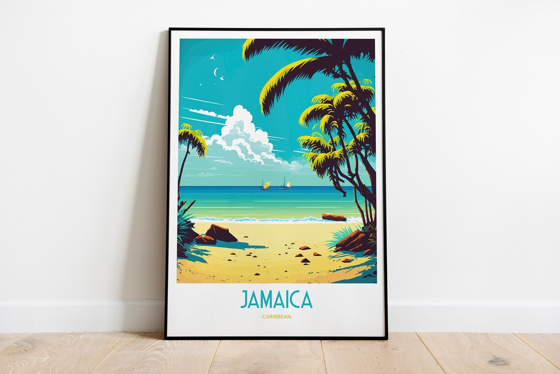 Jamaica Island Travel Poster, Caribbean Travel Art