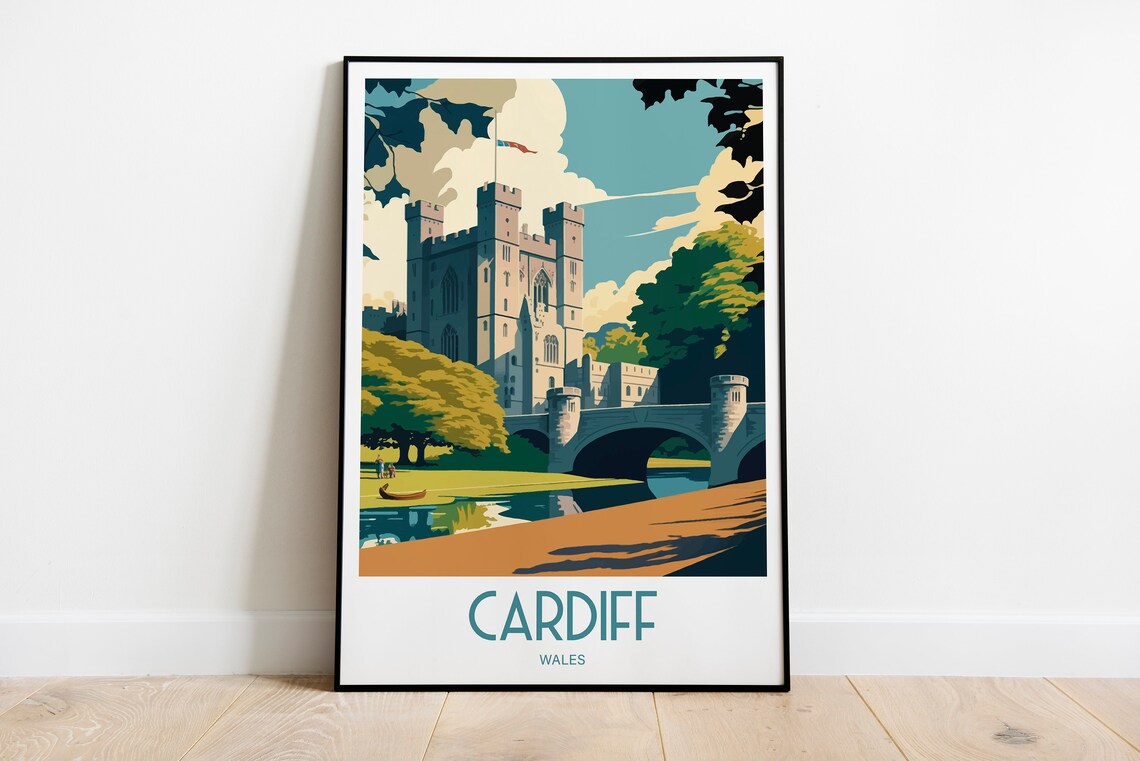Cardiff Wales Travel Poster, Cardiff Castle