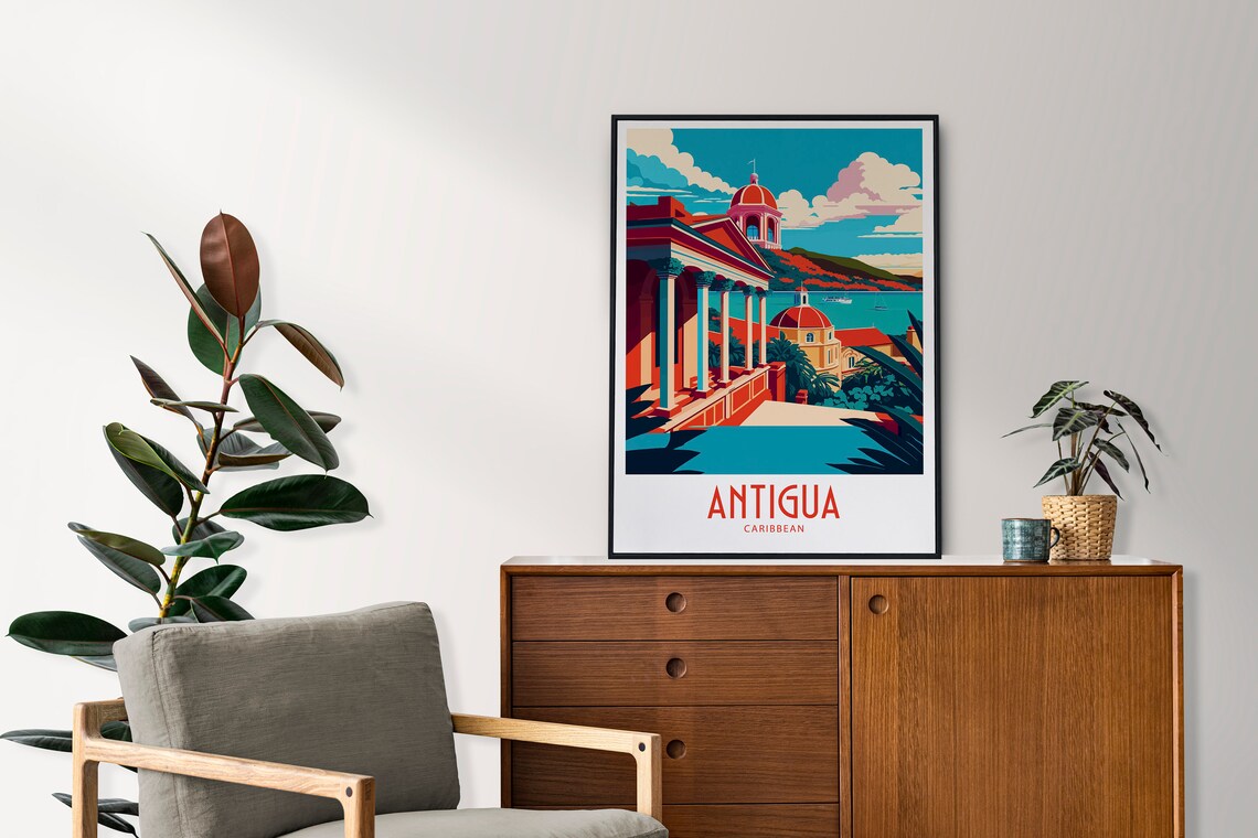 Antigua Caribbean Colonial Harbor Waterfront Vintage Travel Poster - Image 4