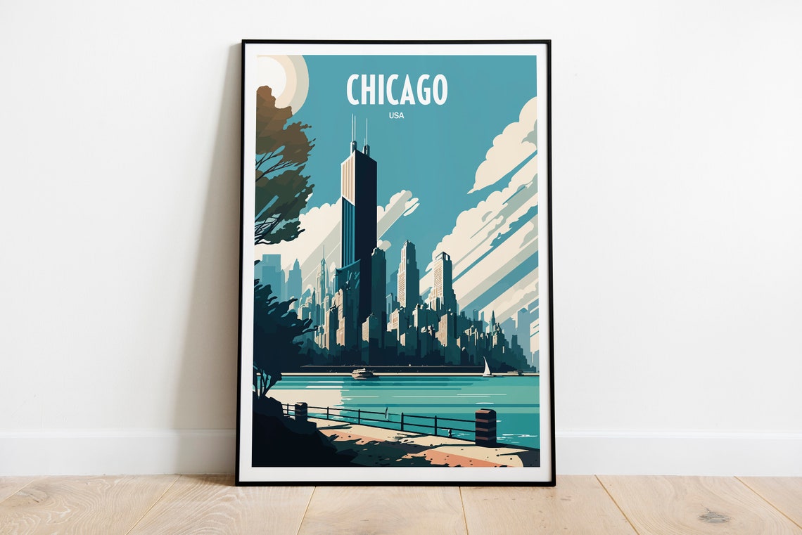 Chicago Skyline Stylized Blue Skyscraper Illustration Wall Art - Image 6