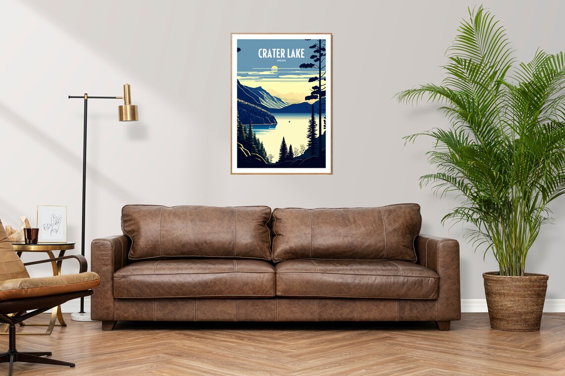 Crater Lake Oregon Sunset Pines Vintage National Park Poster - Image 2