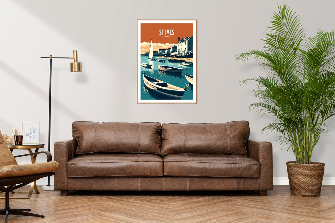 St Ives England Harbor Sunset Sailboat Top Text Vintage Travel Poster - Image 3