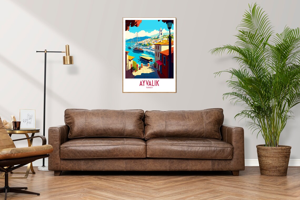 Ayvalik Turkey Sunny Harbor Boats Bell Tower Vintage Travel Poster - Image 3