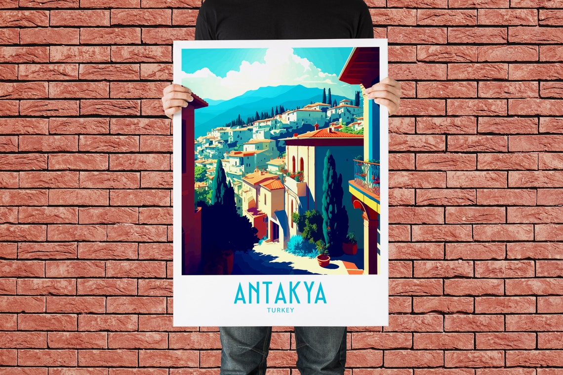 Antakya Turkey Hillside Old Town Cypress Vintage Travel Poster - Image 2