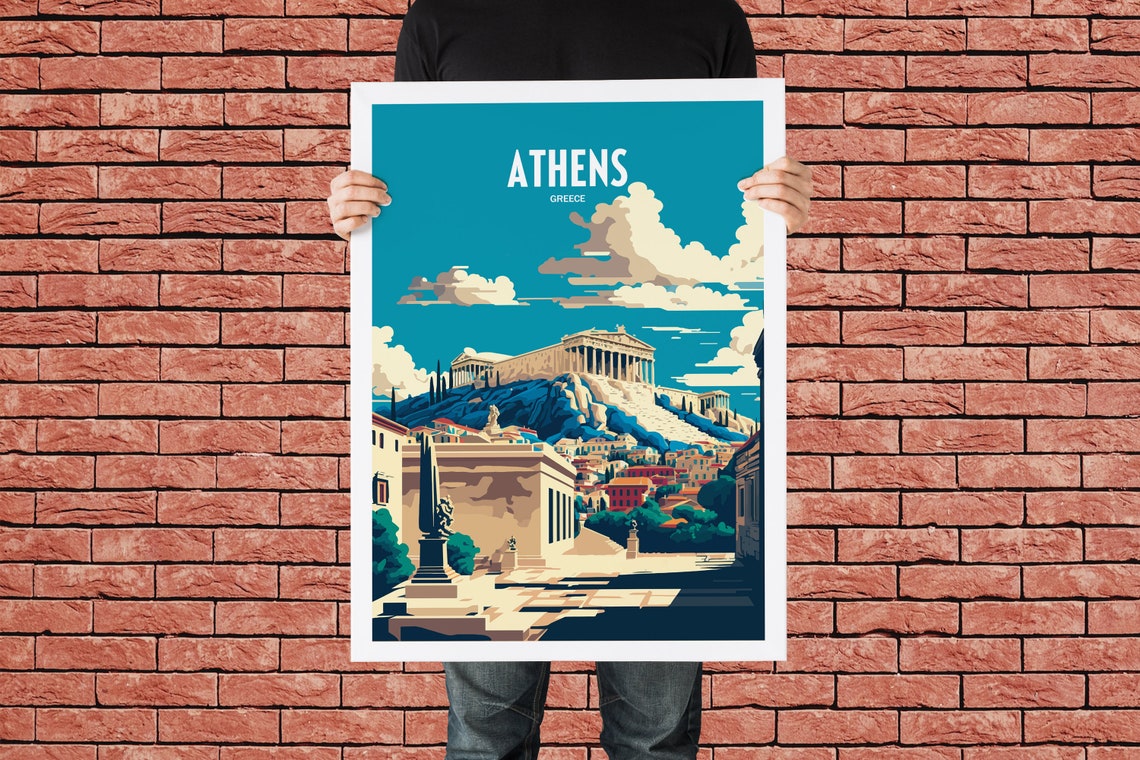 Athens Greece Travel Print Athens Greek Travel Poster Greece Travel Print Acropolis Retro Print Greek Island Travel Poster - Image 4