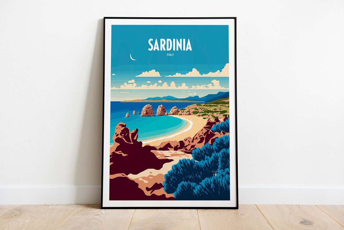 Sardinia Italy Travel Poster, Italian Island View