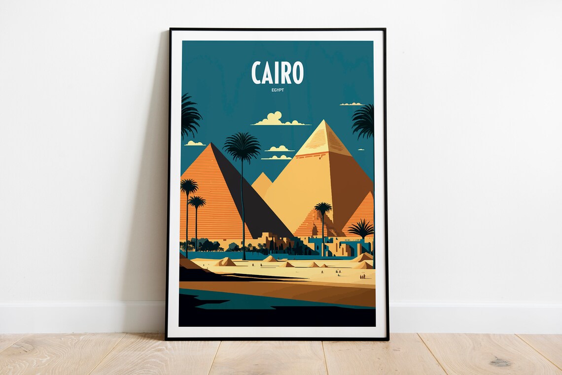 Cairo Egypt Pyramid Travel Poster, Pyramids of Giza