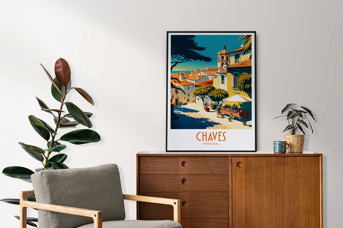 Chaves Portugal Market Square Old Town Vintage Travel Poster - Image 4