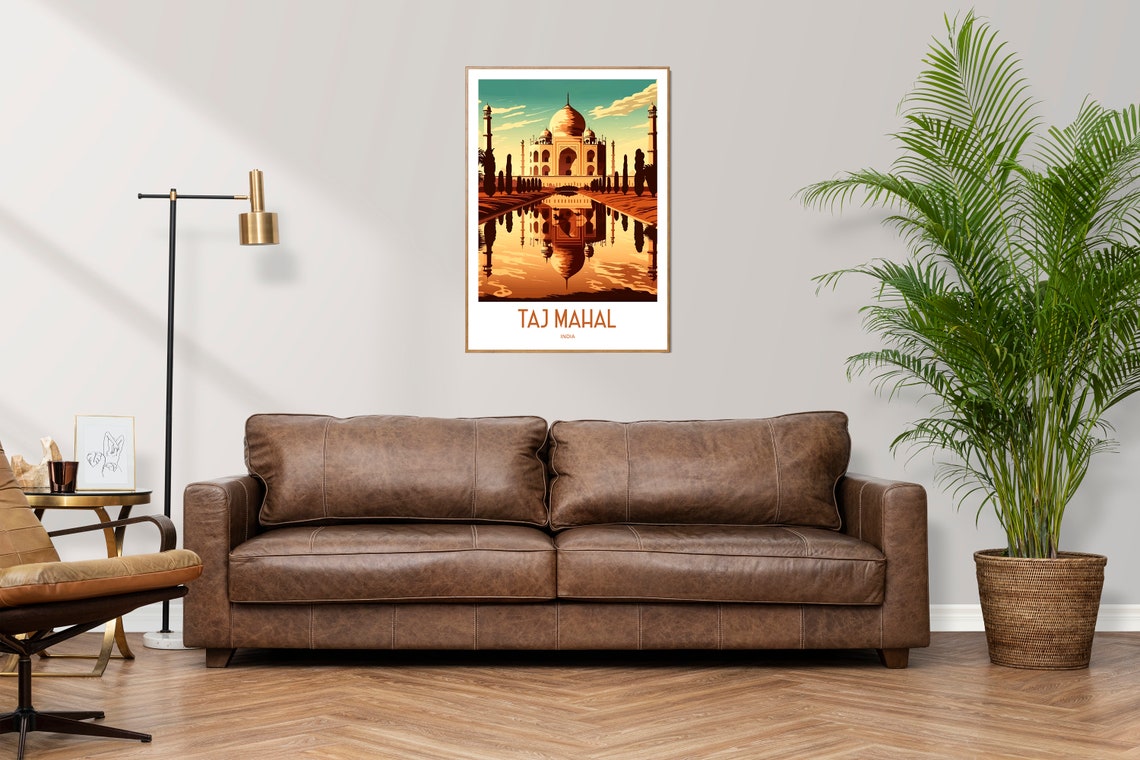 Taj Mahal India Golden Sunset Mirror Reflection Travel Poster - Image 3