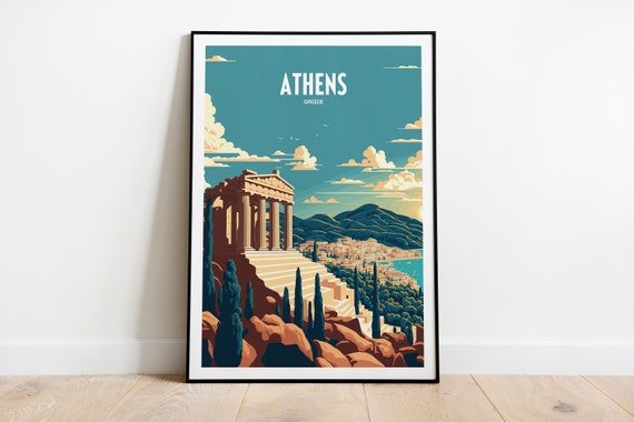 Athens Greece Retro Travel Poster, Acropolis