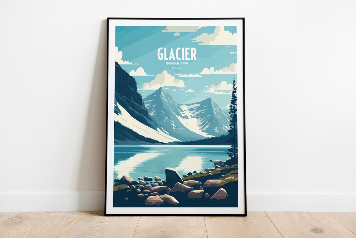 Glacier National Park Travel Print National Park Travel Art Glacier Travel Print Usa National Park Glacier Travel Poster