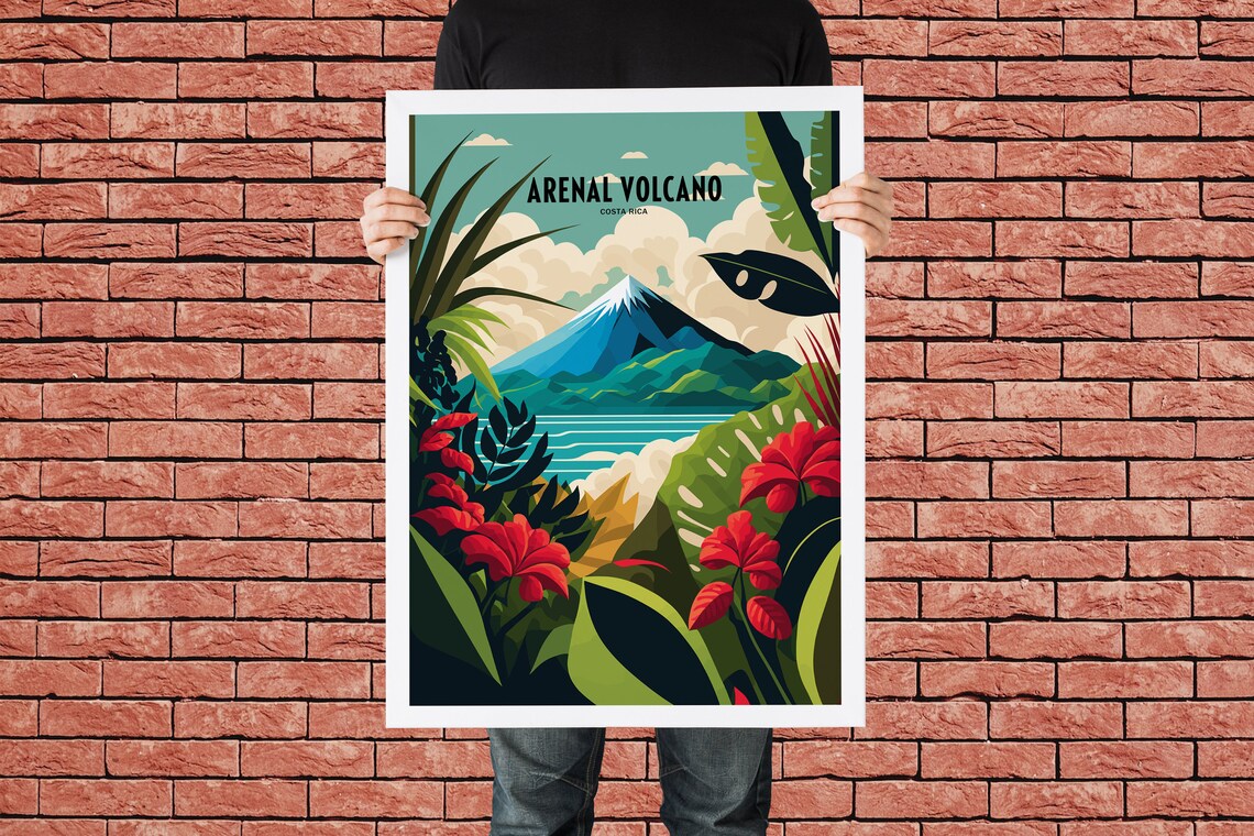 Arenal Volcano Travel Poster, Costa Rica Landscape - Image 3