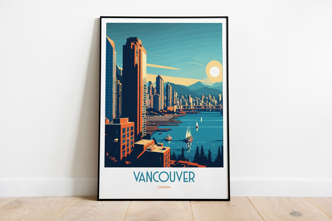 Vancouver Canada Skyline Harbor Sailboats Retro Travel Poster Art - Image 4