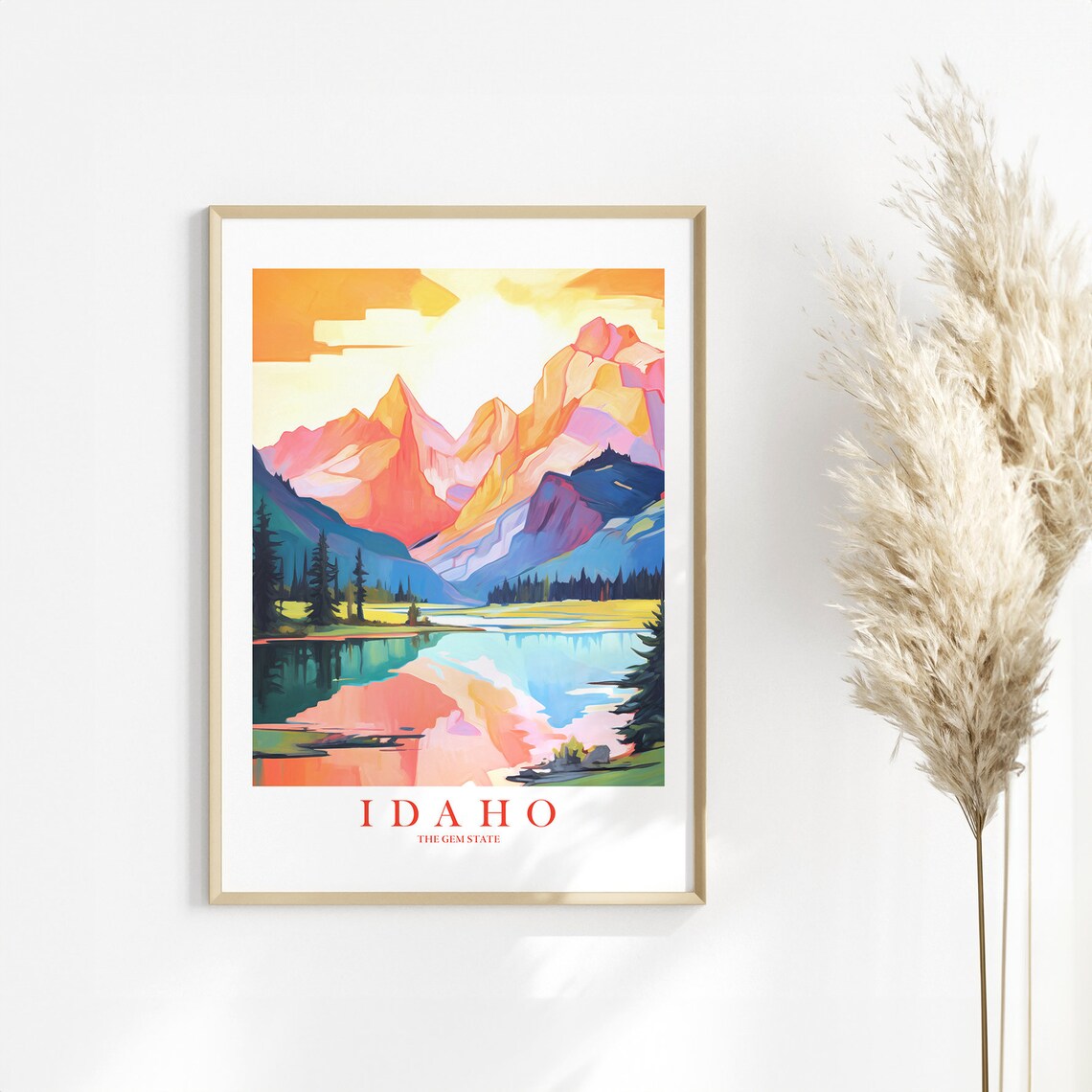 Idaho Retro Travel Poster, Mountains Landscape Art Print