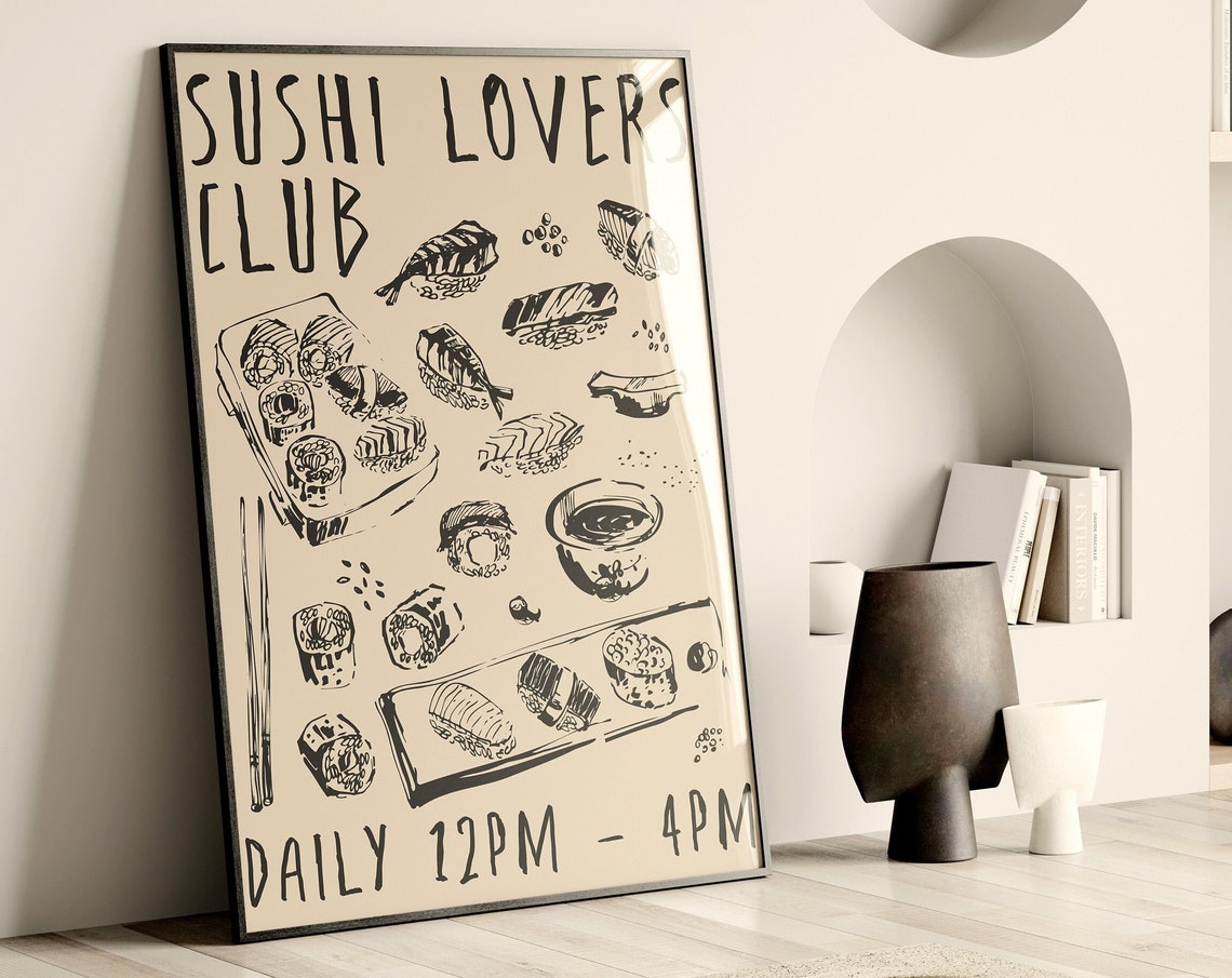 Sushi Lover Premium Print Art Japanese Food Artwork Asian Food Poster Sushi Wall Decor Foodie Japan Art Sashimi Seafood Art For Kitchen