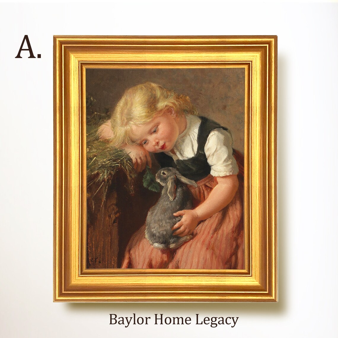 Vintage Little Girl Holding Bunny Rabbit Antique Nursery Art Poster - Image 5