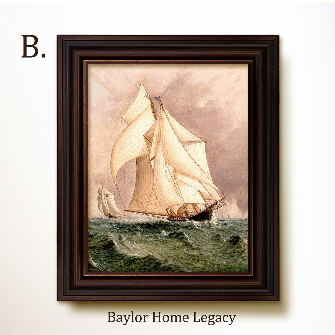 Sailboat Oil Painting, Antique Nautical Art Print - Image 4