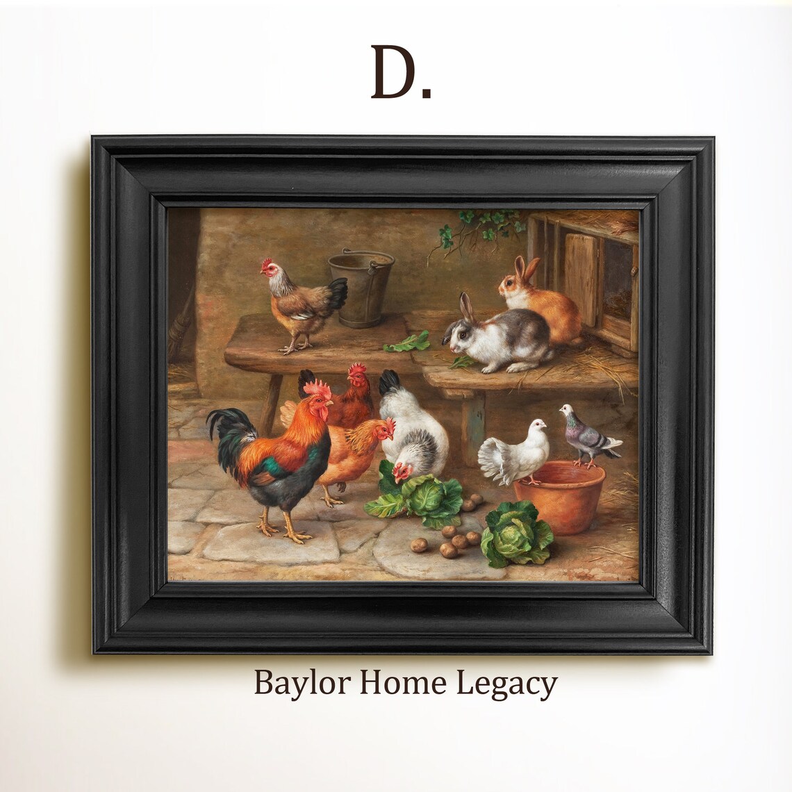 Chickens, Rabbits and Pigeons Art Print, Antique Barnyard - Image 2
