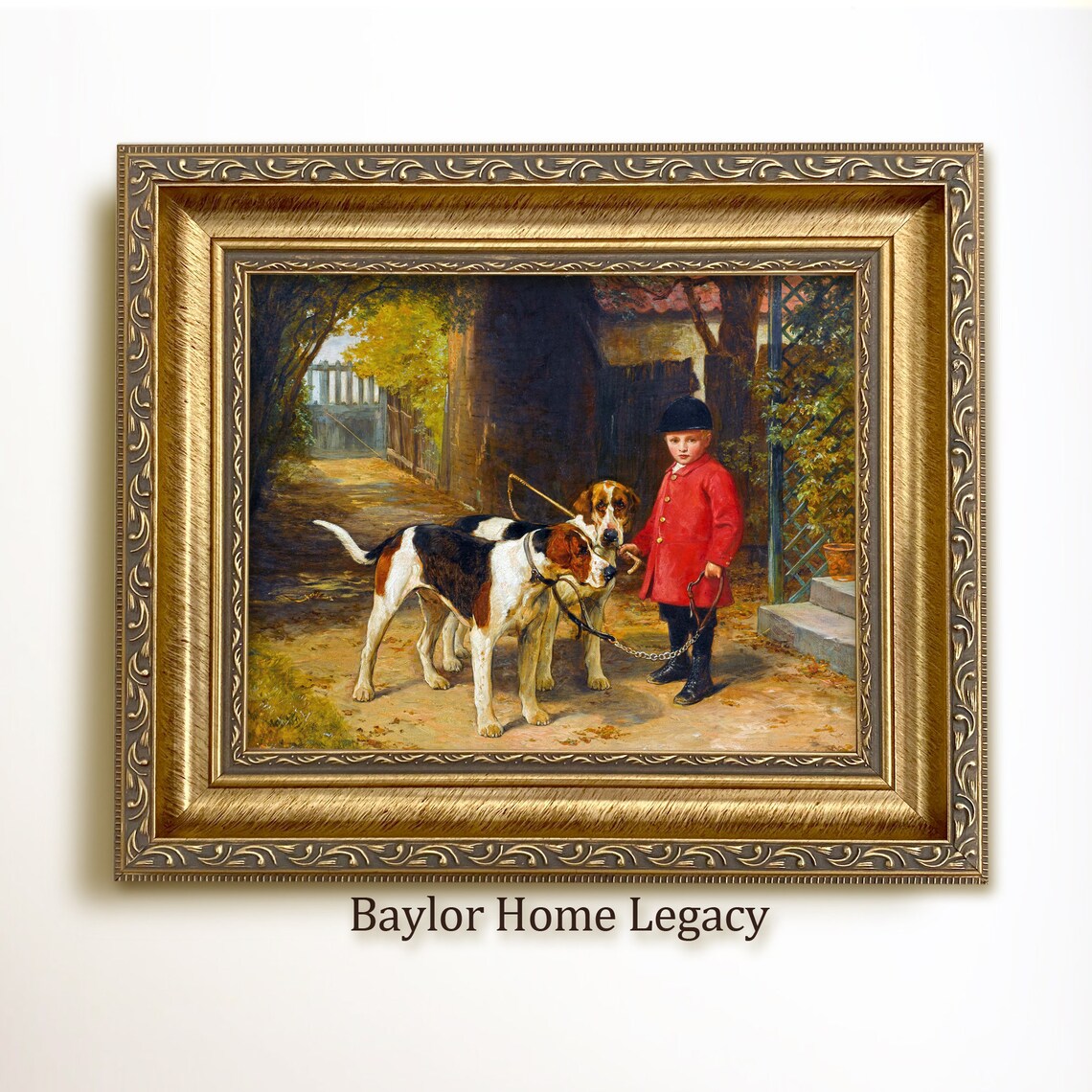 Boy With Foxhounds, Vintage Equestrian Art Print