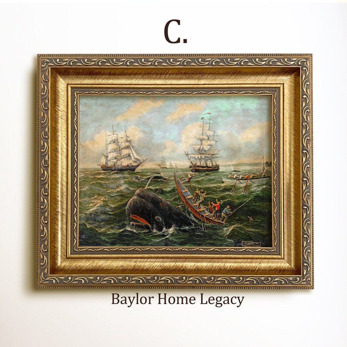 Vintage Whaling Scene Art Print, Nautical Oil Painting - Image 3