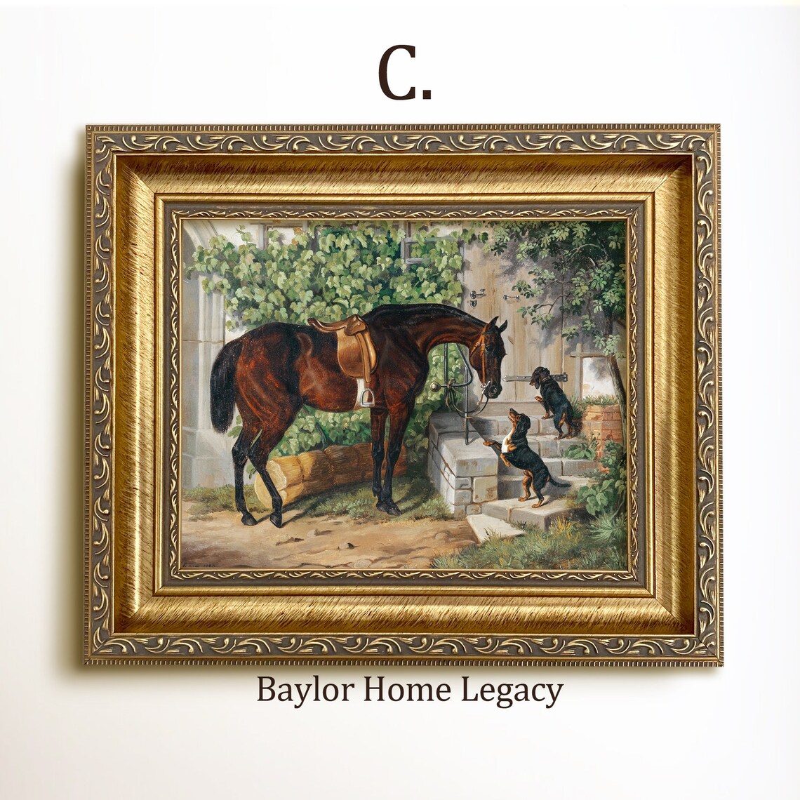 Horse and Dachshunds Painting Art Print, Dog Decor - Image 3