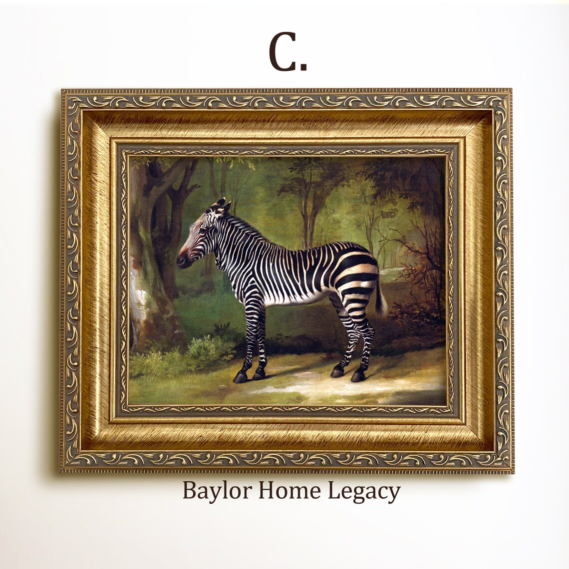 Zebra Oil Painting Print, Wooded Wildlife Landscape - Image 3