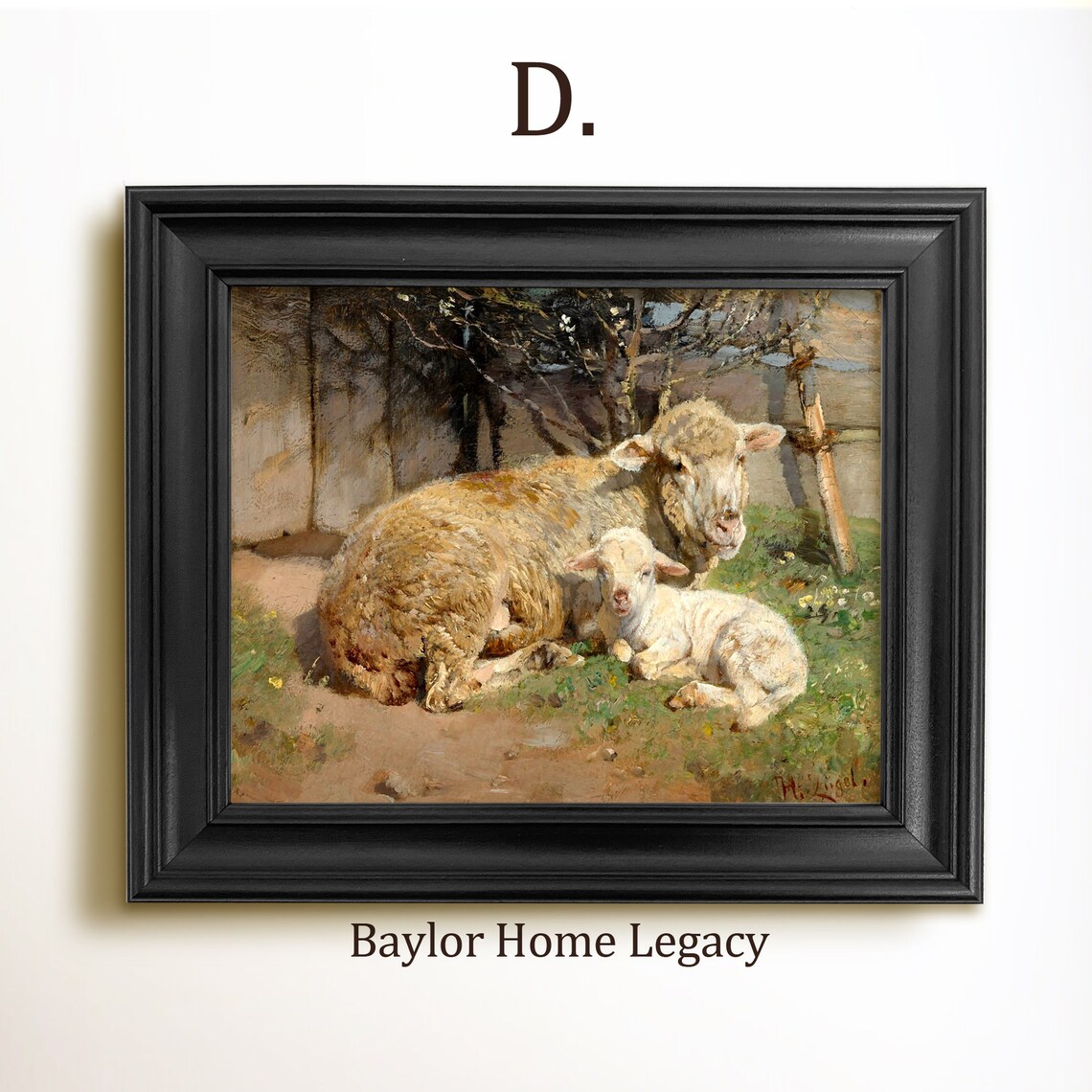 Sheep And Lamb Resting Farmyard Vintage Oil Painting Farm Animal Print - Image 2