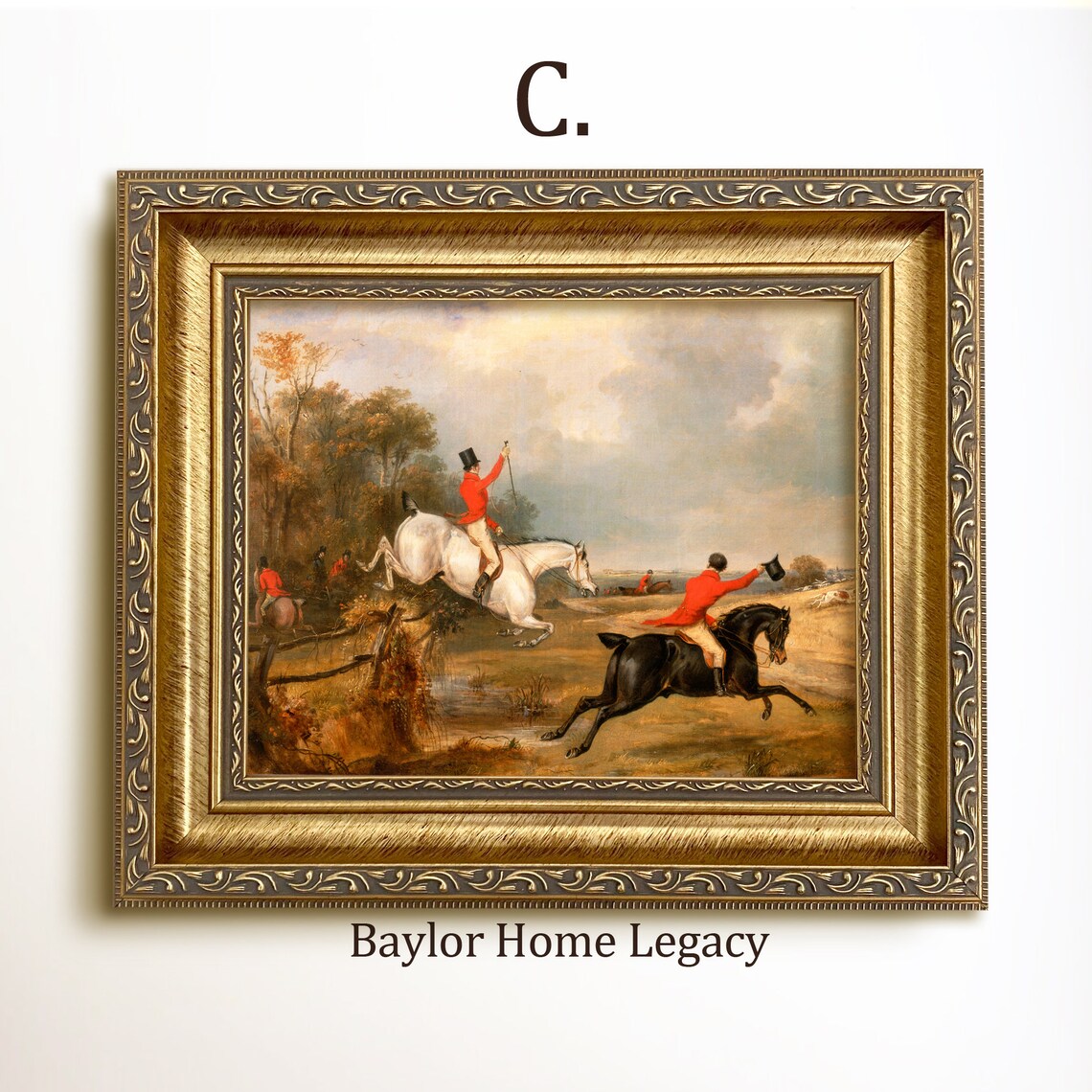 Fox Hunt Riders Jumping Fence On Horseback Vintage British Sporting Poster - Image 3