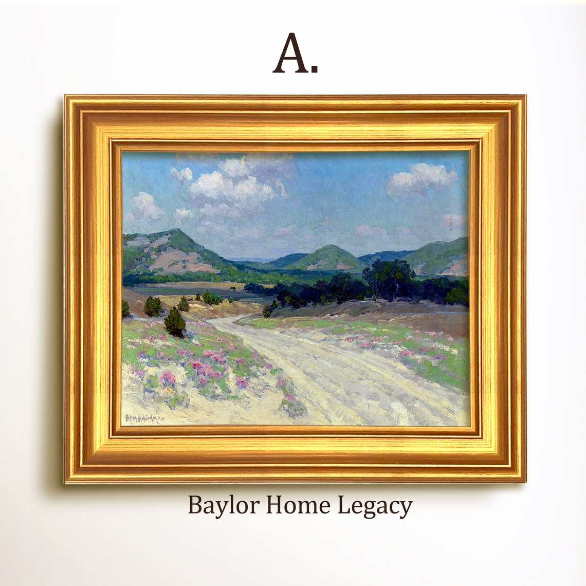 Framed Texas Landscape Oil Painting Print On Tx Hill Country Art Print Of Antique Painting In Wood Frame Texas Fine Art - Image 5