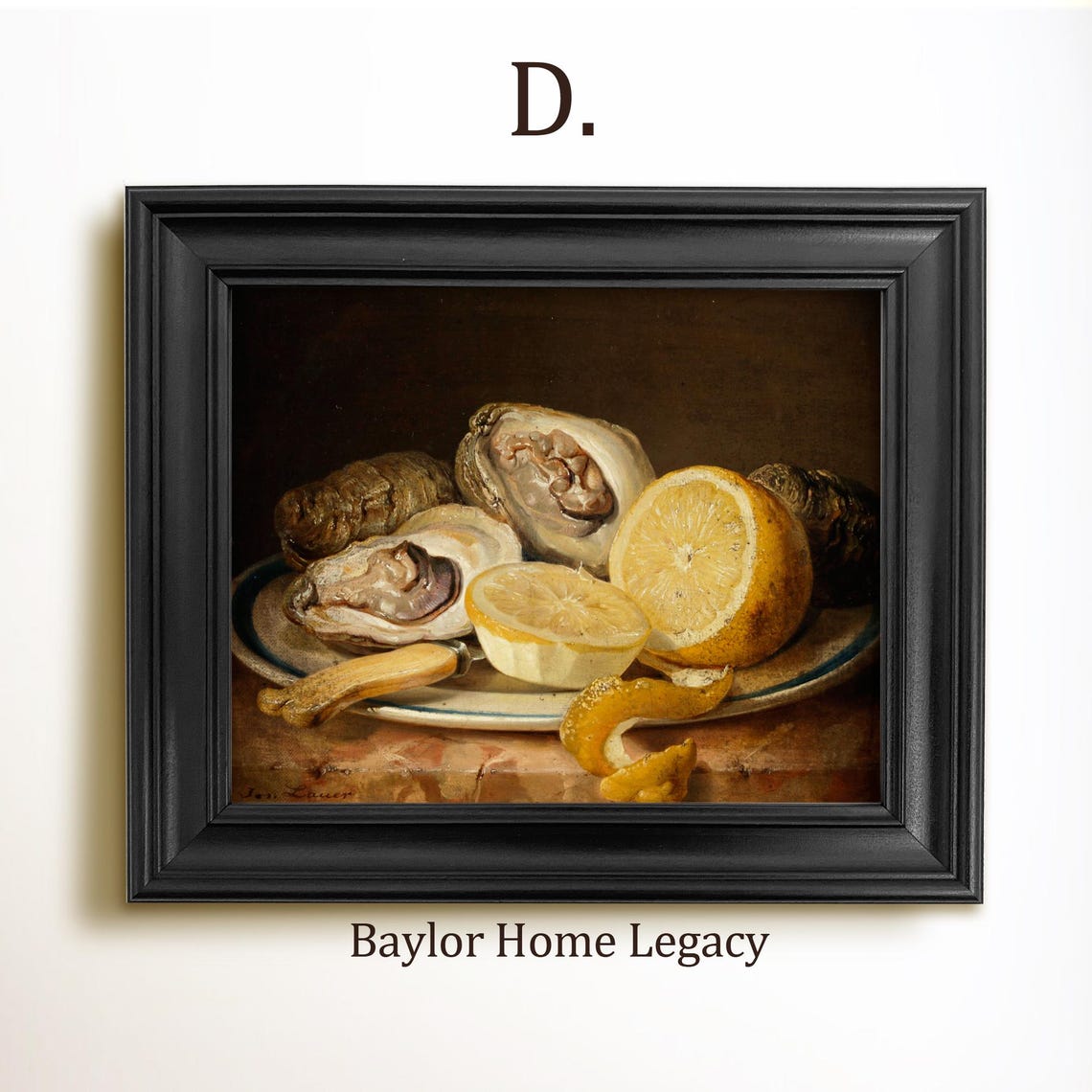 Framed Still Life Of Oysters Oil Painting Print On Framed Vintage Oyster Art Print Of Antique Oil Painting Oyster Art - Image 2