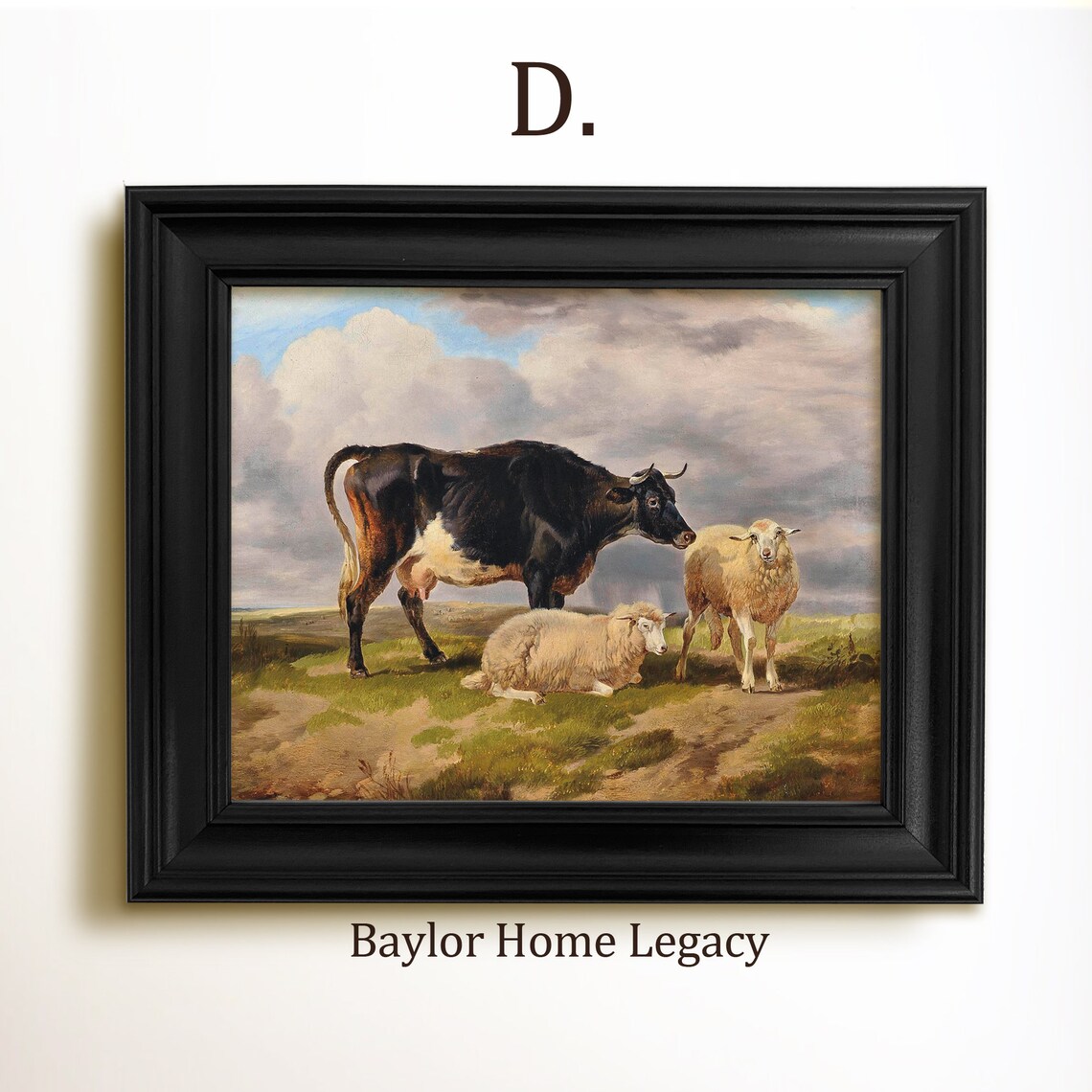 Cow and Sheep Antique Oil Painting Wall Art Print - Image 2