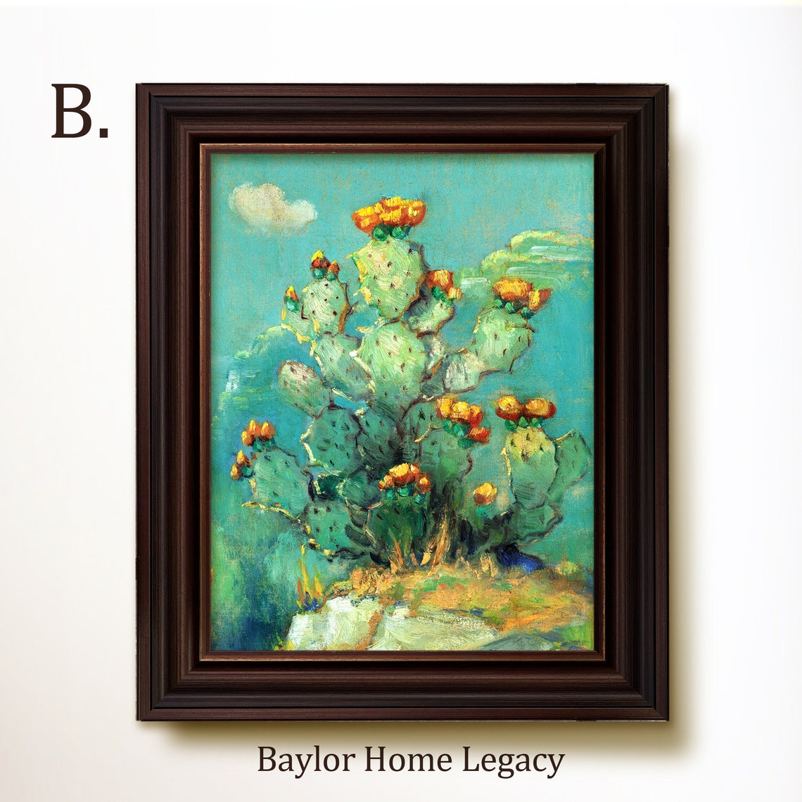 Prickly Pear Cactus with Orange Blooms Under Turquoise Sky Art Poster - Image 4
