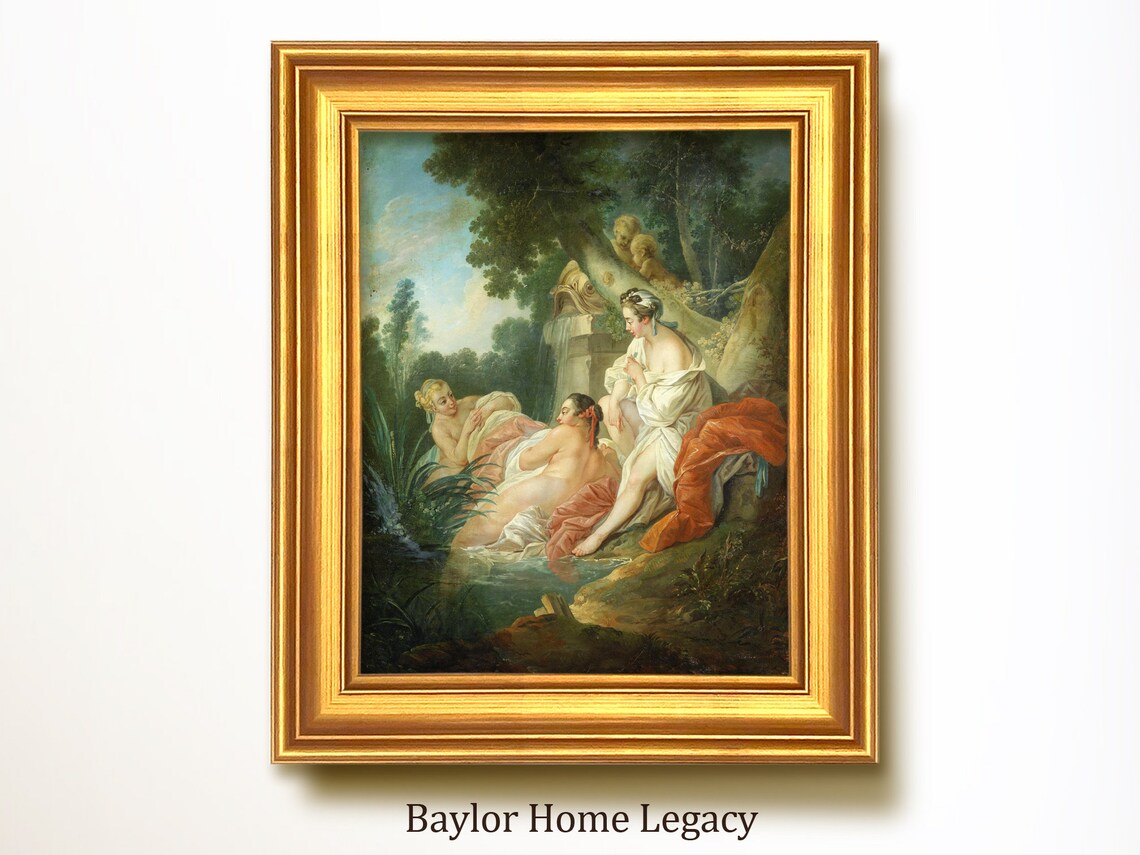 Framed Ladies Bathing Oil Painting Print On Framed 18th Century French Lady Painting On Classic French Landscape Art