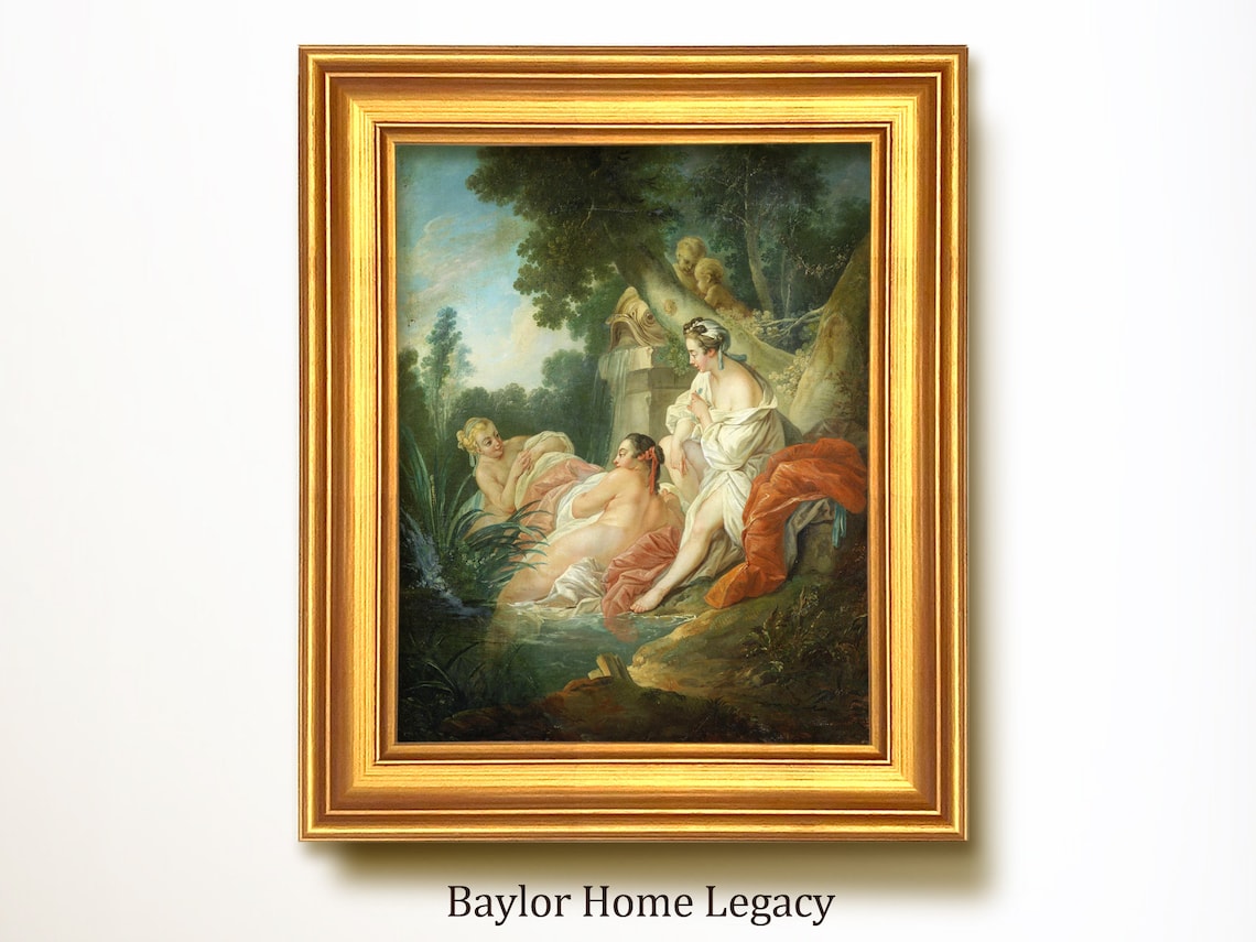 Ladies Bathing at a Fountain Rococo French Landscape Painting Art Poster