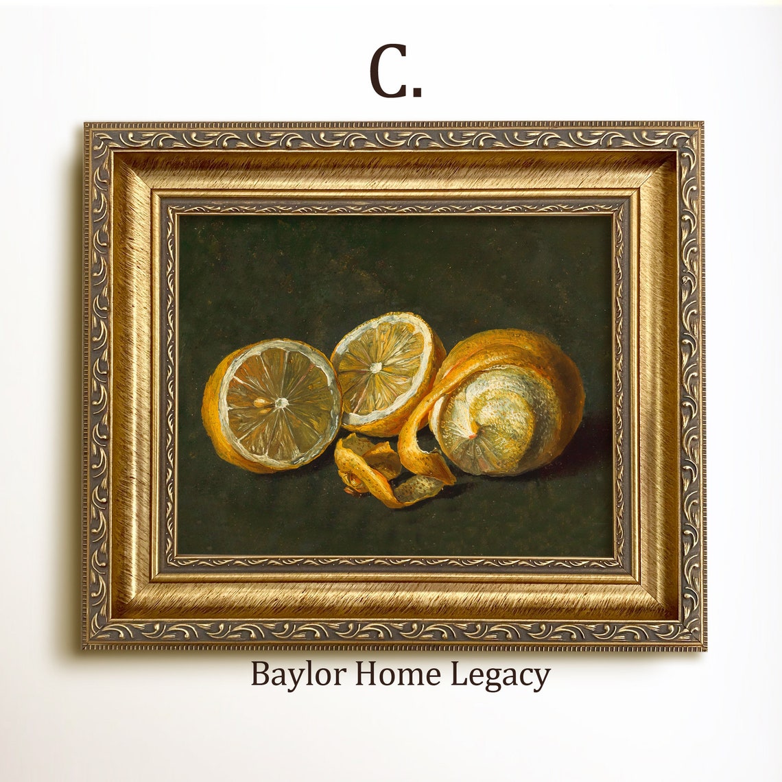 Vintage Still Life Lemons Peeled Citrus Dark Background Art Poster - Image 3