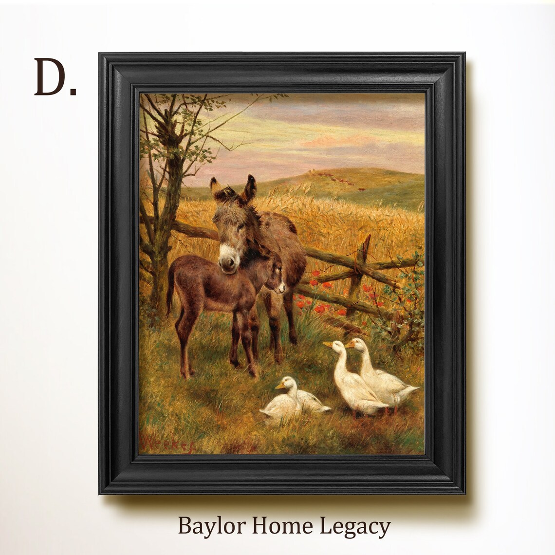 Ducks and Donkey Antique Oil Painting Art Print - Image 2