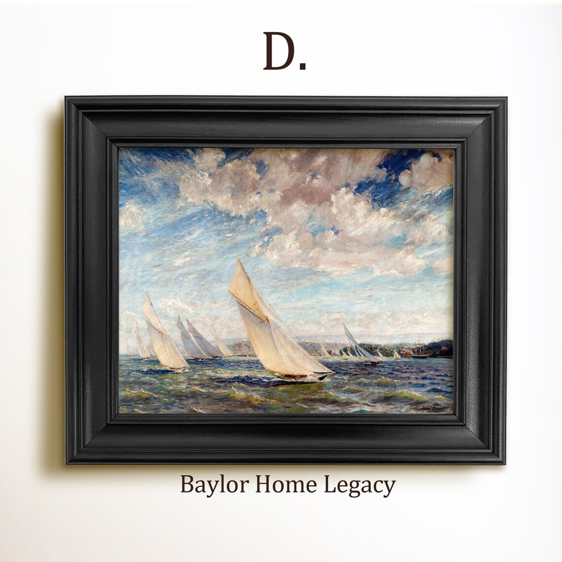 Vintage Nautical Sailboat Racing Oil Painting Art Print - Image 2