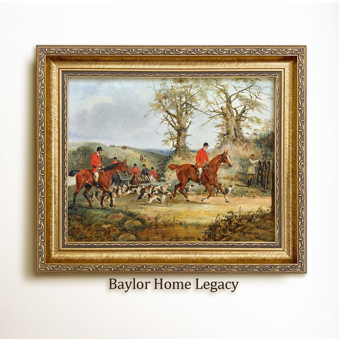 Fox Hunters On Horseback With Hounds Vintage Equestrian Hunt Scene Poster