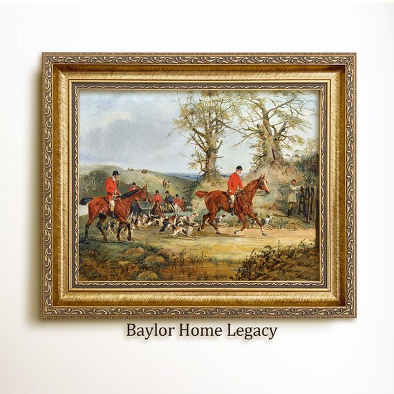 Fox Hunters On Horseback With Hounds Vintage Equestrian Hunt Scene Poster