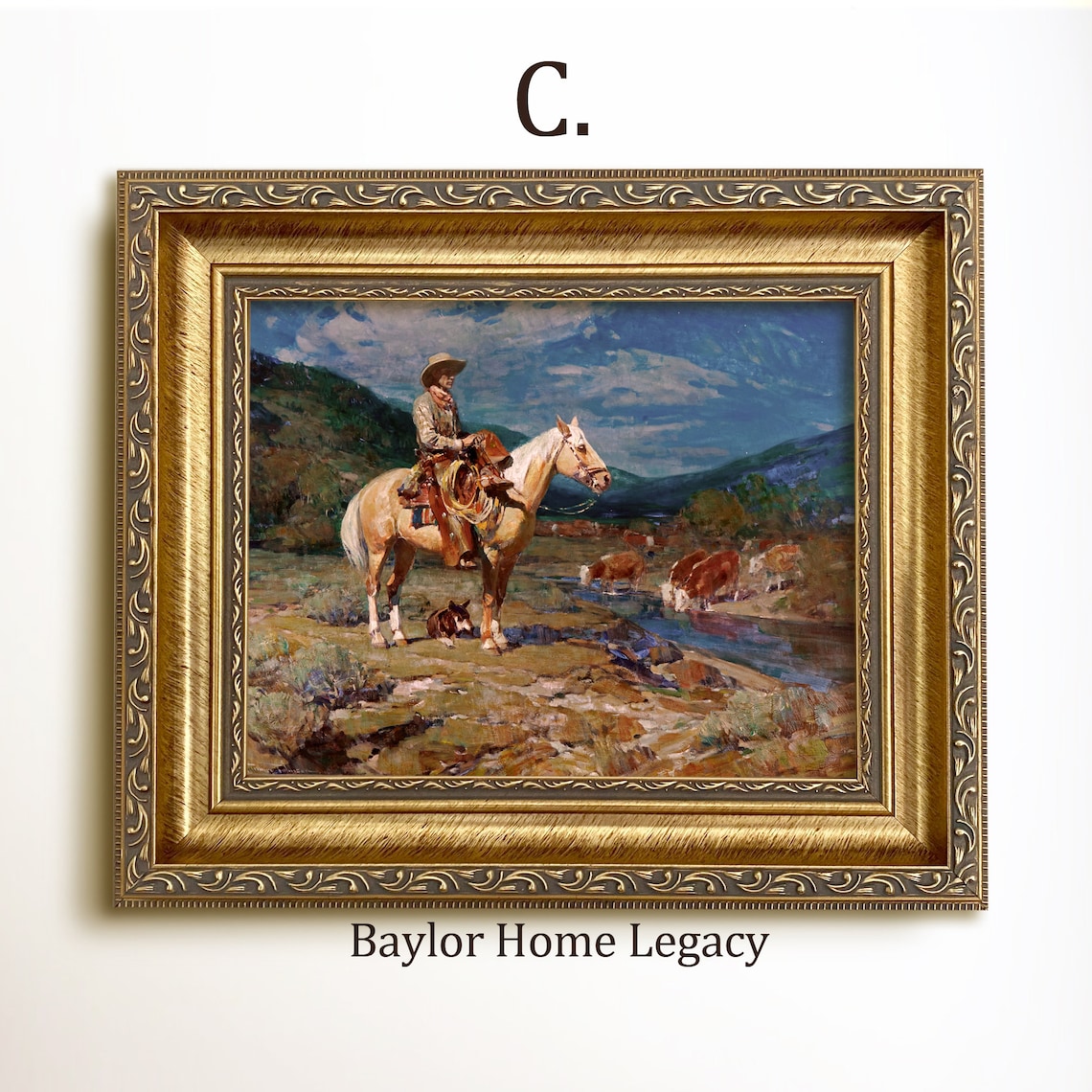 Vintage Cowboy Western Landscape Art Print, Rustic - Image 3