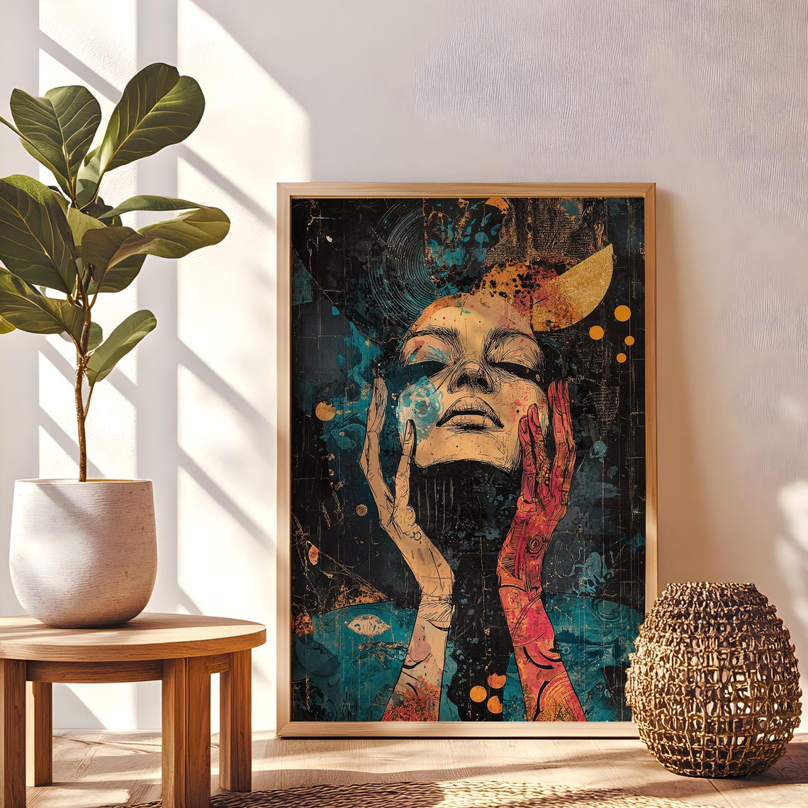 Surreal Woman Portrait Moody Expressionist Mixed Media Wall Art