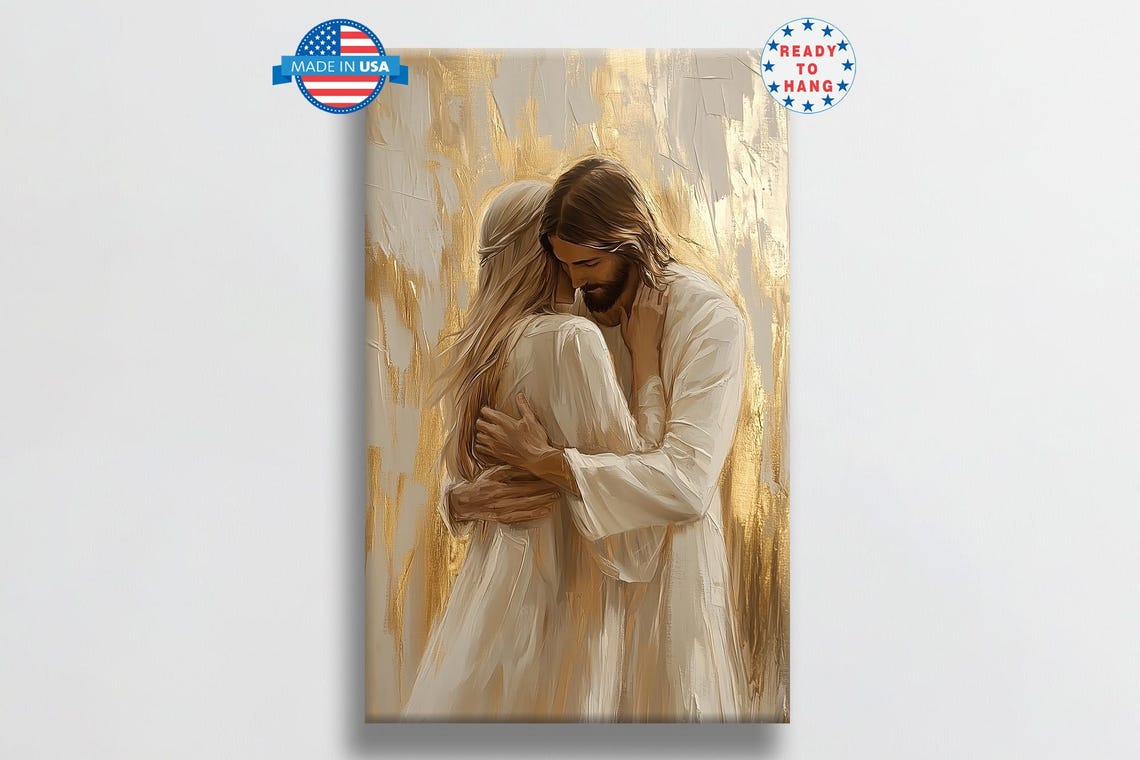 Healing Embrace Jesus Hugging Girl Jesus And Woman Art Modern Christian Art Bible Verse Wall Art Religious Art Print Jesus Painting