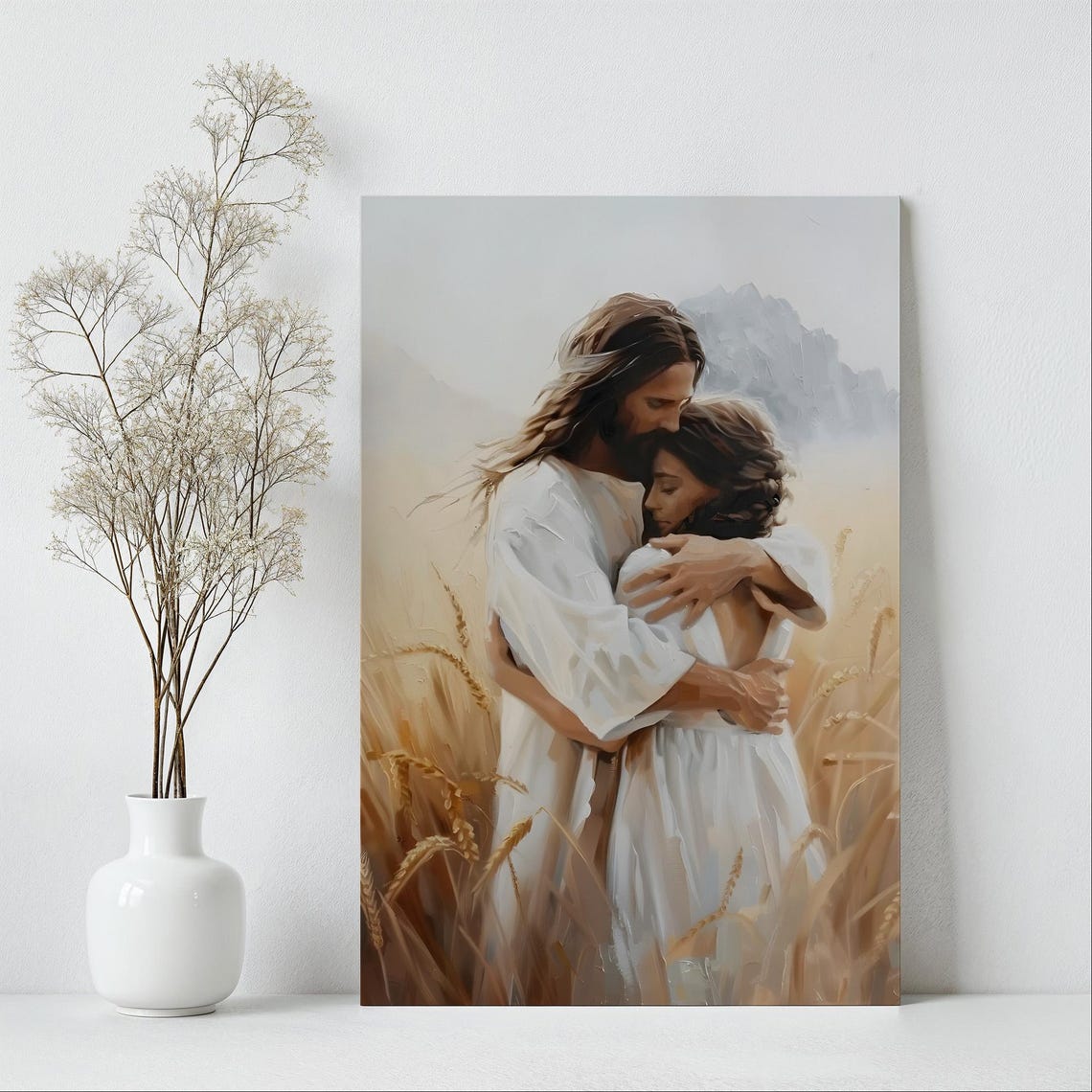 Jesus Art Print With Girl Modern Christian Wall Art For Bedroom Jesus Christ Hugging Woman Art Christian Home Decor Jesus Painting - Image 6
