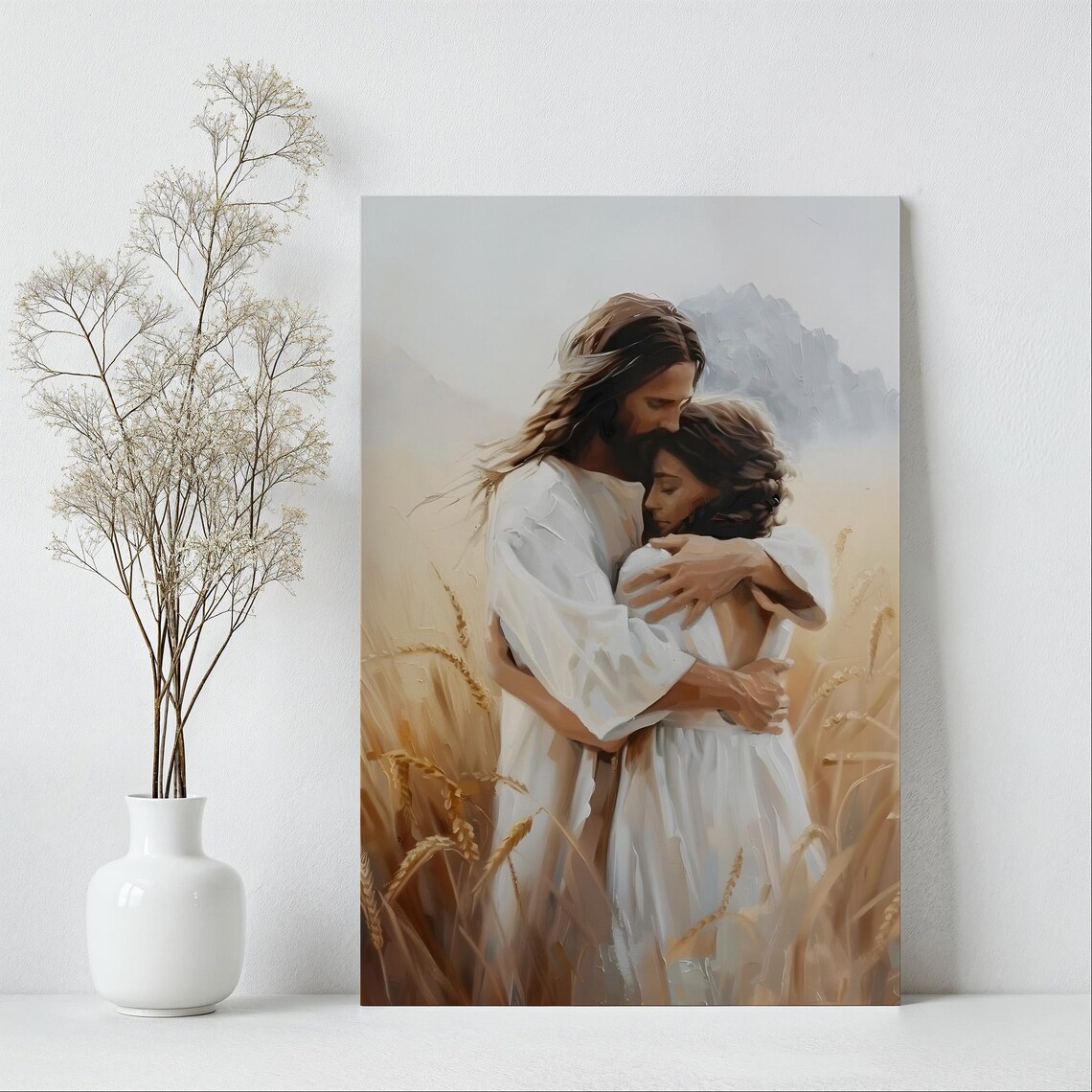 Jesus Christ Embracing Woman In Golden Wheat Field Painting Poster - Image 6