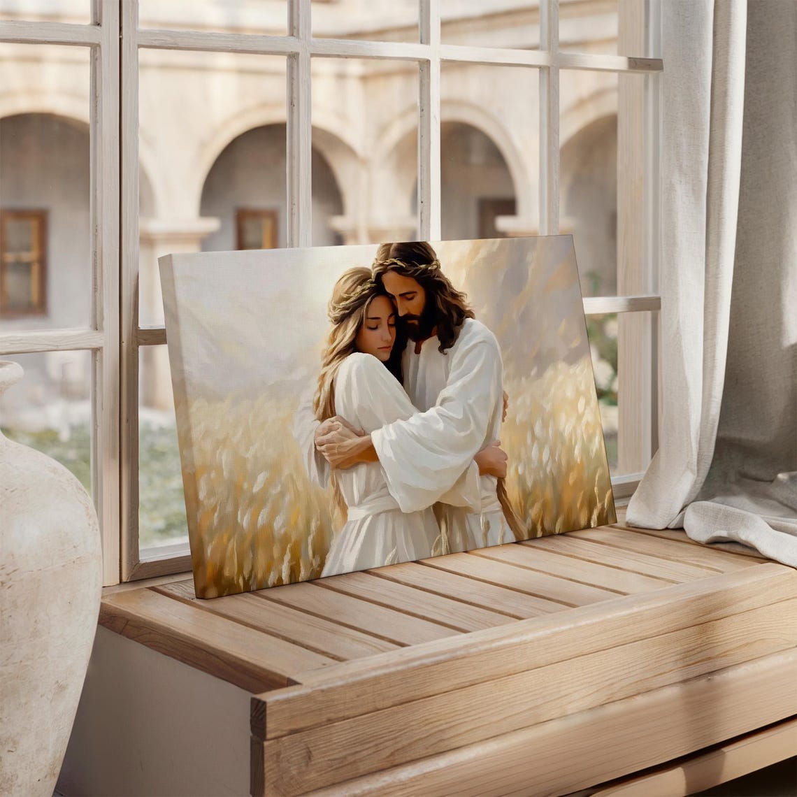 Jesus Art Print With Girl Modern Christian Wall Art For Bedroom Jesus Christ Hugging Woman Art Christian Home Decor Jesus Painting - Image 4
