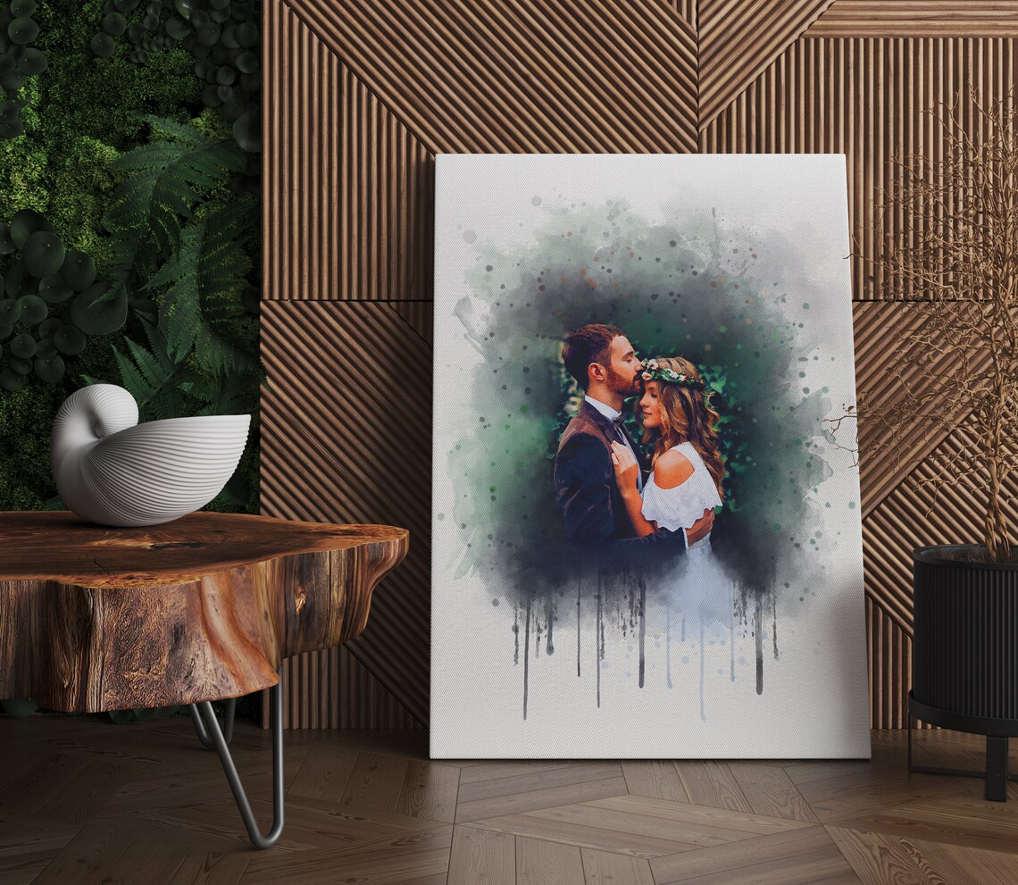Personalized Watercolor Wedding Portrait From Photo Couple Embrace Print - Image 2